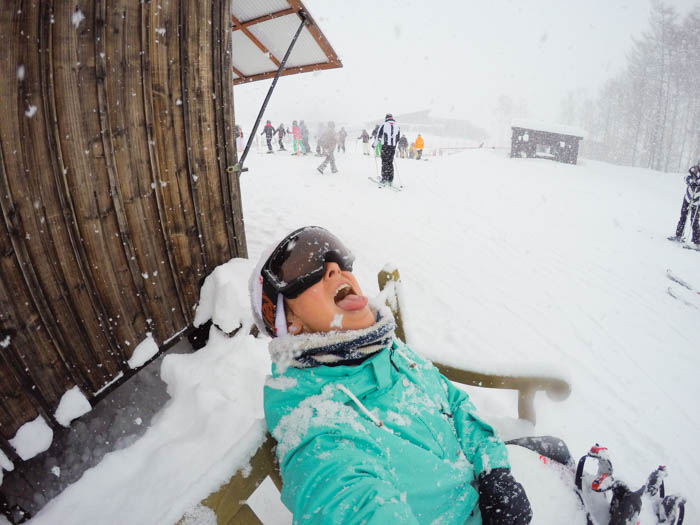 eating snow in Niseko