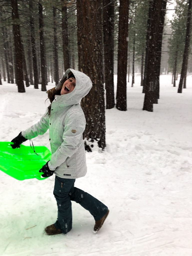 going sledding in South Lake Tahoe in Winter