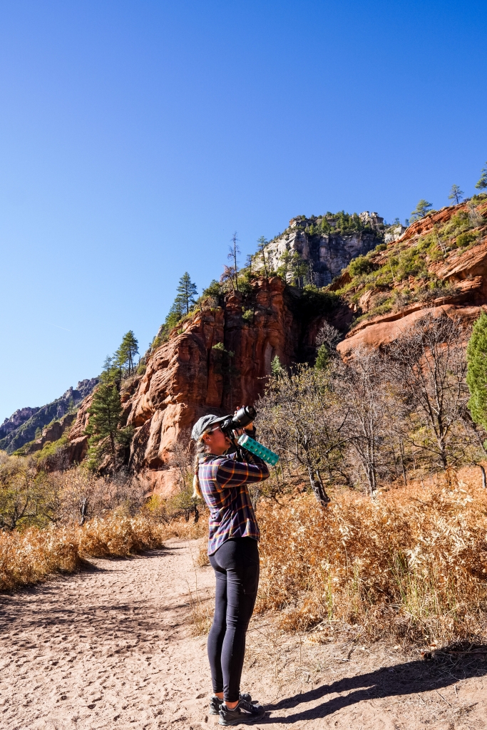 Taking photos on a hike